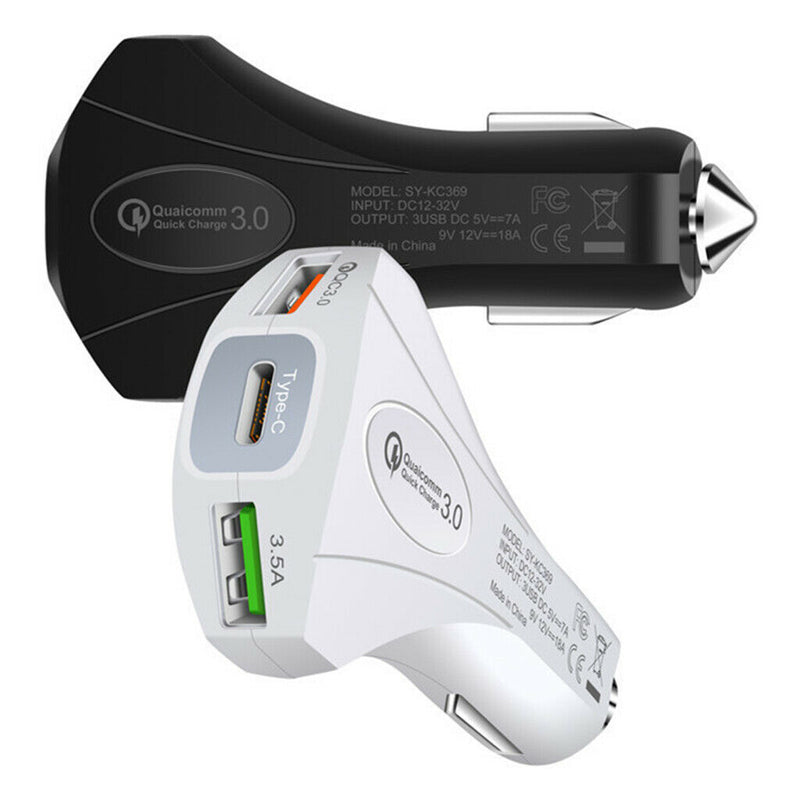 QC3.0 Fast Charge Car Charger 5V 3.5A True Dual USB for Mobile Phone white