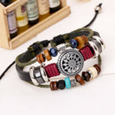 Punk Cowhide Rope Multilayer Alloy Wood Beads Unisex Adjustable Bracelet Gift