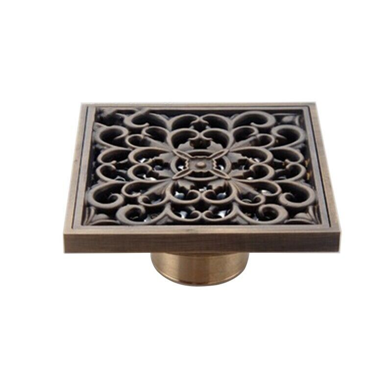 Flower Carved Art Square Bathroom Floor Drain Copper Deodorant Floor Drain  Q1Q5