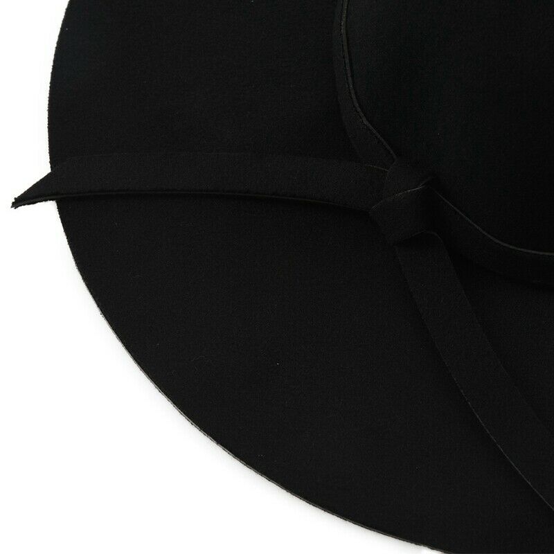 Black Soft Ladies Floppy Wide Brim Cloche Fedora Dress Hat Retro Wool Bowkn S9E8