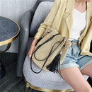 Tassel Decor Shoulder Messenger Handbags Straw Women Crossbody Bucket Bags