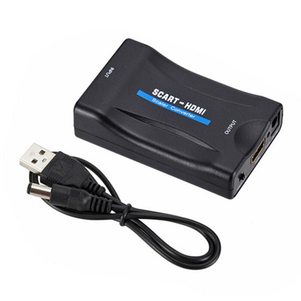 1080P SCART to HDMI Audio Video Converter + USB A to DC Cable for HDTV DVD A#S