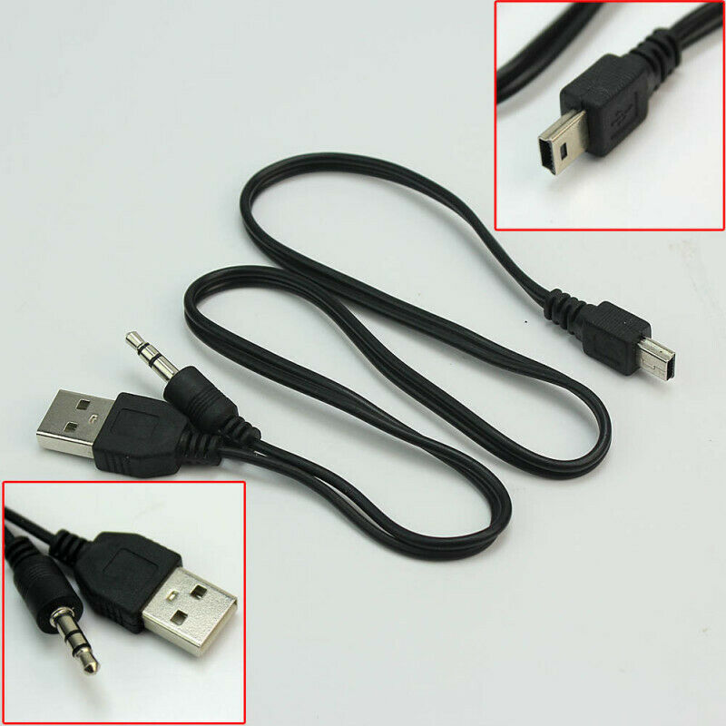 51cm Length Mini 5 Pin Male to 3.5mm Aux + Standard USB Charging Audio Cable