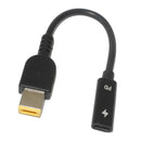 Black Power Adapter Cable USB Type-C Female To Square Plug Charger For Lenovo
