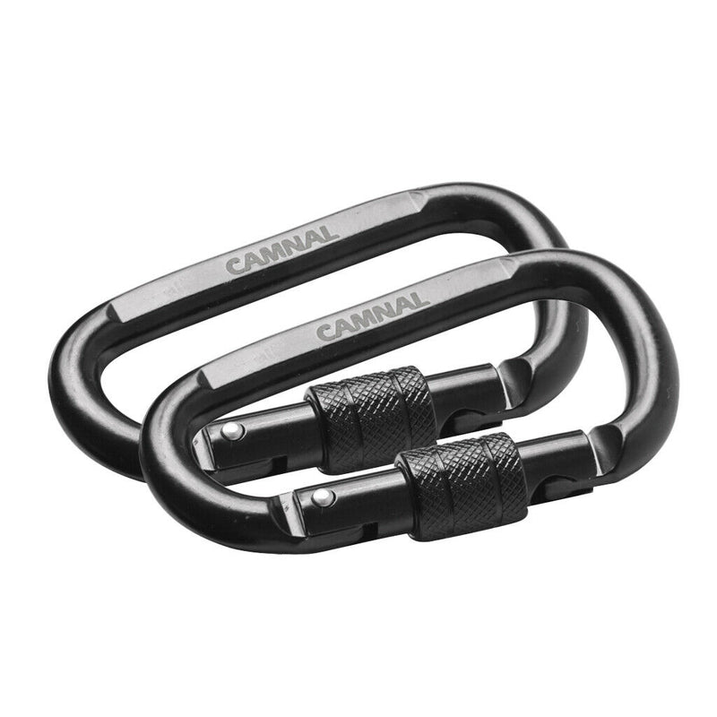 2 Pieces 30KN D Shape Carbon Steel Screw Locking Outdoor Climbing Carabiner