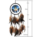 Oil Painting Wolf Dream Catcher Feather Bead Hanging Decor Ornament