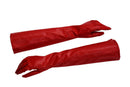 Pair of Stylish Red Solid Color PU Leather Long Gloves For Women Q3E8