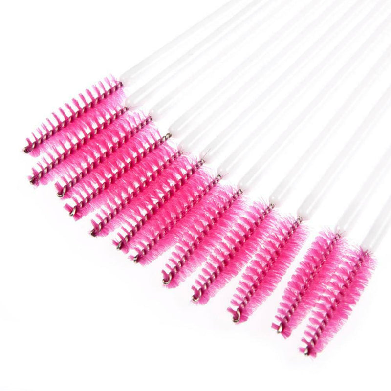100Pcs Disposable Eyelash Brush Mascara Wands Applicator Spoolers (Rose Red