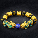 Pixiu Lucky Amulet Bracelet Wristband Jewelry Shining Crystal with Golden-plated