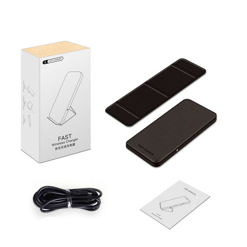 Universal Wireless Charger Fast Qi Foldable Charging Stand Dock Pad Black