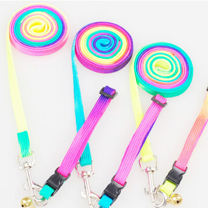 1pcs Rainbow Nylon Harness Leash Collar lead Set Adjustable puppy Dog Pet  BY6