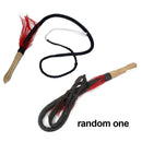 1Pc Black Cowhide Wooden Hand-braided Leather Pull Whip Bullwhip with Handle