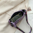 Retro Plaid Women Shoulder Underarm Bag Chain Handbags Canvas Tote (Purple)