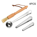 4pcs Coffee Tool Set Cleaning Brush Easy Use Grinder Spoon Clips Stainless Steel
