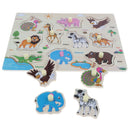 2 Set Wooden Peg Puzzle Zoo & Farm Animals Jigsaw Preschool Learning Toys
