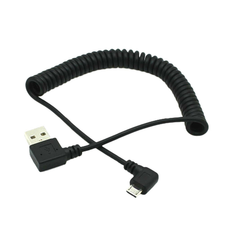 90 Degree Angle USB 2.0 Male to Micro USB Male Charge Sync Coiled Cable
