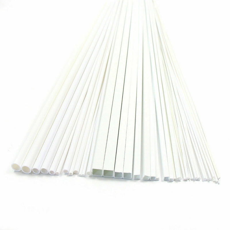 48 x Styrene ABS Round and Square Rod Pipes Tubes ABS00