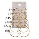 6Pairs/1Set Round Hoop Dangle Geometric Circle Earrings Women Jewelry 3C
