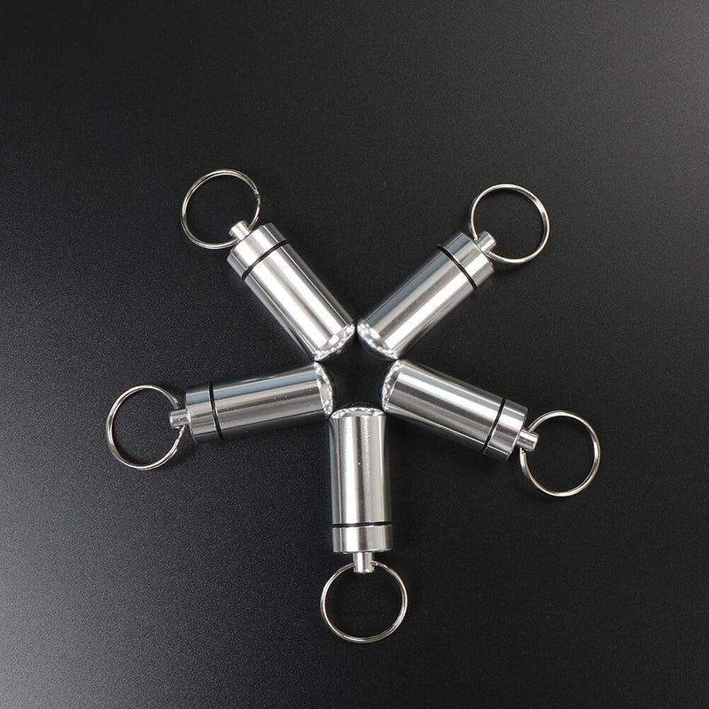 5 Pcs Waterproof Aluminum Pill Box Case Drug Container Holder Keyring JR FT