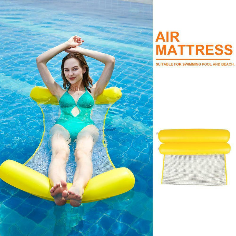 Water Hammock Foldable Inflatable Air Mattress Swimming Pool Beach (Yellow)
