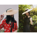 Wide Brim Boater Hat 15Cm Brim Straw Hat Flat Women Kentucky Derby Hat Whit