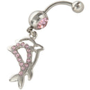 Double Dolphins Rhinestone Belly Ring Body Button Bars Jewellery,Pink X2D2