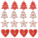16PCS Mixed DIY White&Red Tree/Heart/Star Wooden Ornaments For Christmas Pa L3N4