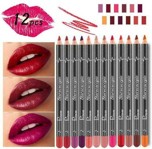 12X Lip Pencils Matte Lipliner Pencil Waterproof Makeup Lips Matte Cosmetics Set