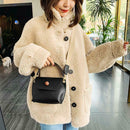 Women Fashion Wide Shoulder Messenger Bag PU Leather Retro Handbag (Black) A