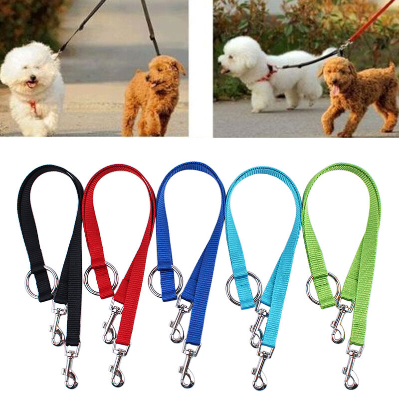 Nylon Two Way Double Dog Leash Lead Walk Two Dogs With One Lead Coupler N D U6O6