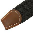 Unisex Men Women Stretch Braided Elastic Leather Buckle Belt Waistband blac