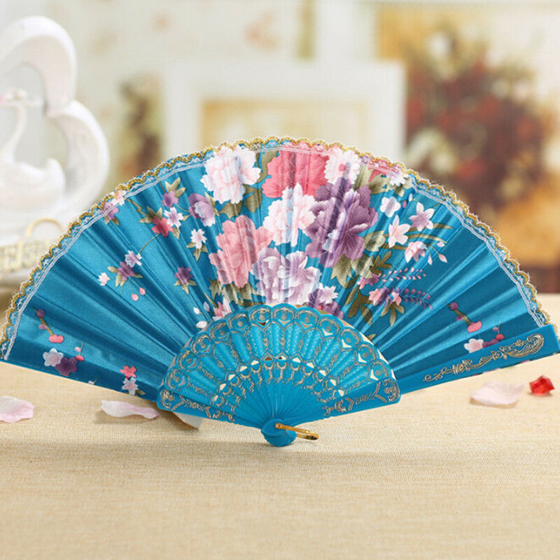 Folding Fan Chinese Flower Lace Silk Hand Held Fan Wedding Dancing Party Gift Ew
