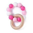 Nursing Bracelets Wooden Ring Baby Teether Silicone Chew Beads Toys (Pink) A