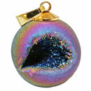 Titanium Coated Rainbow Druzy Crystal Agate Geode Quartz Ball Necklace Pendant