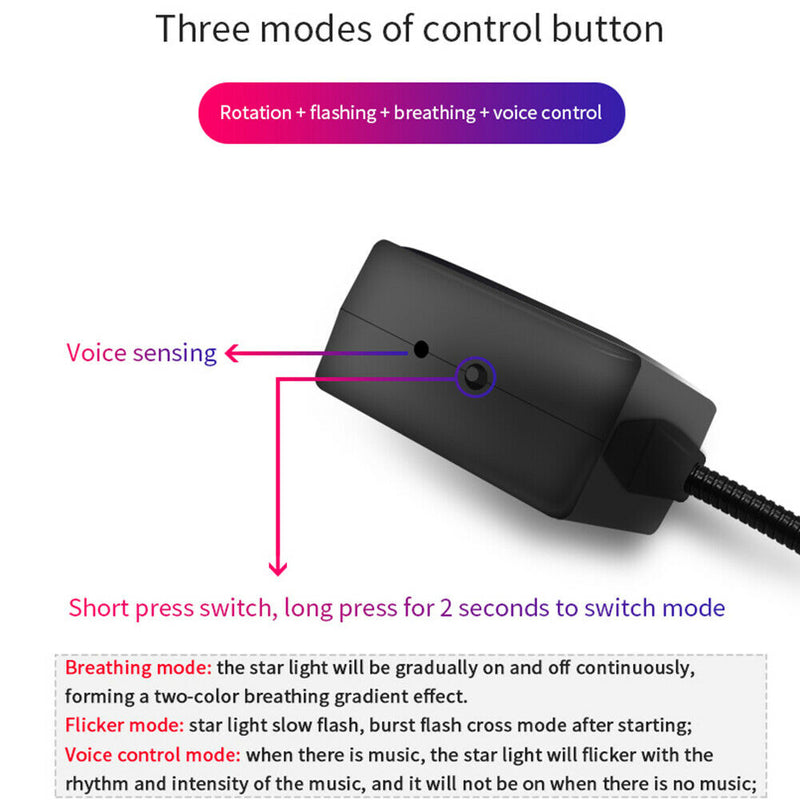 USB Car Ceiling Atmosphere Light 2-Color Starry Sky Ambient Lamp (Red+Blue)