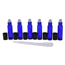 6X Stainless Steel Metal Roll on Bottles Cobalt Glass Roller Ball 10ml Blue NEW