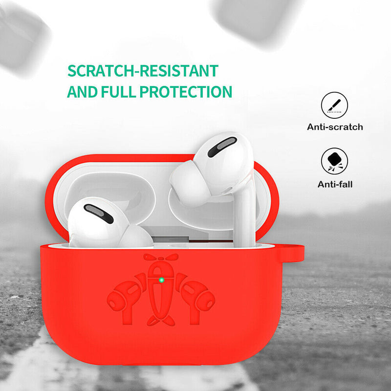 Silicone Charging Case Protective Cover with Carabiner for AirPods Pro Headset