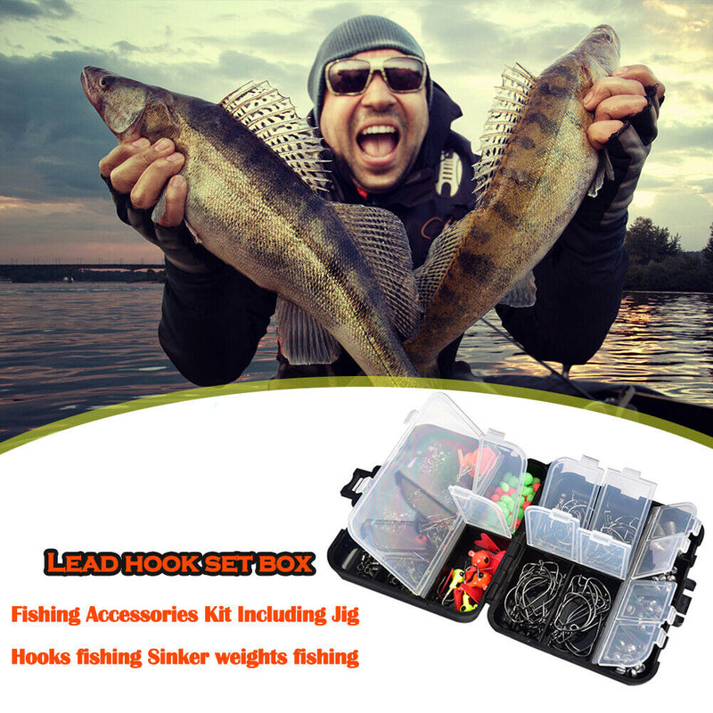 205pcs Fishing Accessories Kit Lead Head Hooks Fishing Swivels Fish Tackle Tool