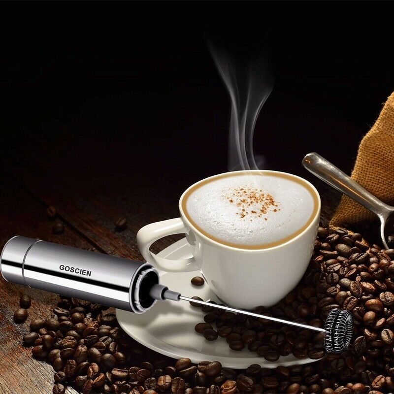 Milk Frother, Handheld Foam Maker, Portable Drink Mixer with 2 Whisk Head a G9W9