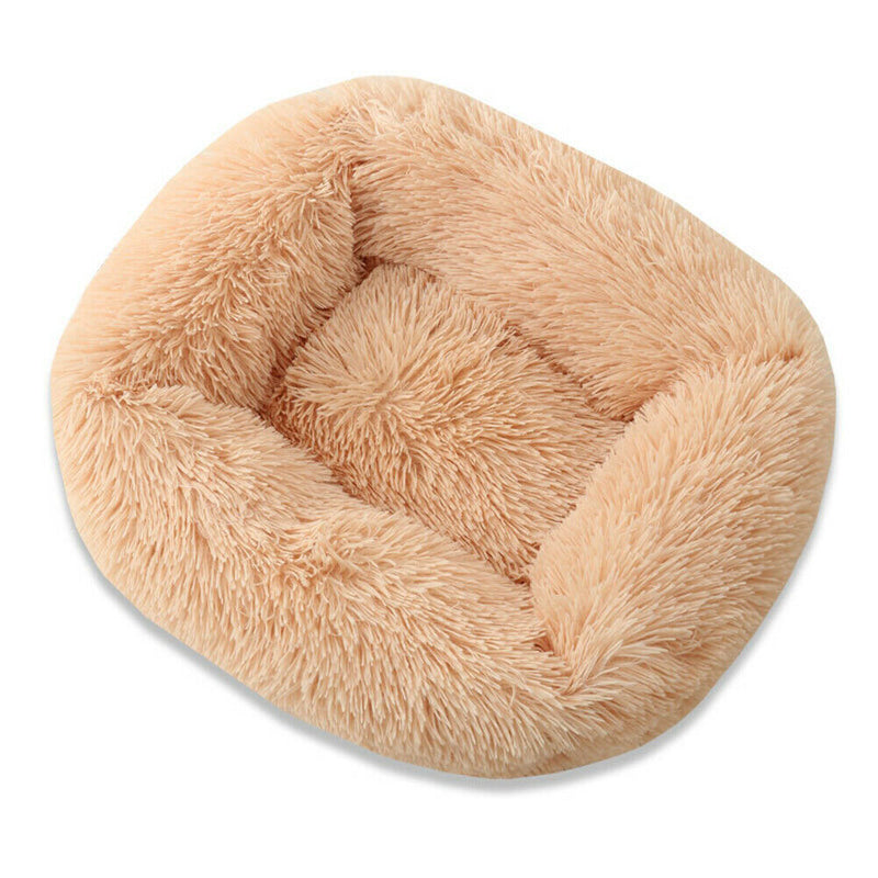 Pet Nest Soft Plush Kennel Dog Bed Warm House Puppy Cushion (Champagne S) A