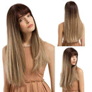 Brown Gradient Golden Long Straight Hair Women'S Fiber Wig R3E2 T6M0