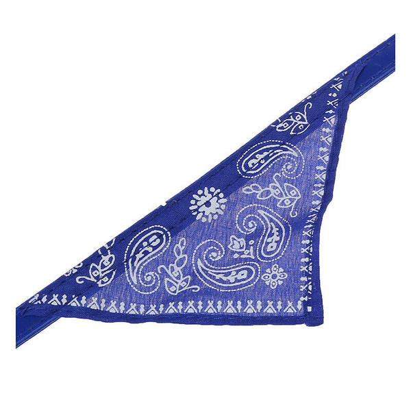 Dog Puppy Pet Bandana Scarf Paisley Pattern with Leather Collar Blue K2F9