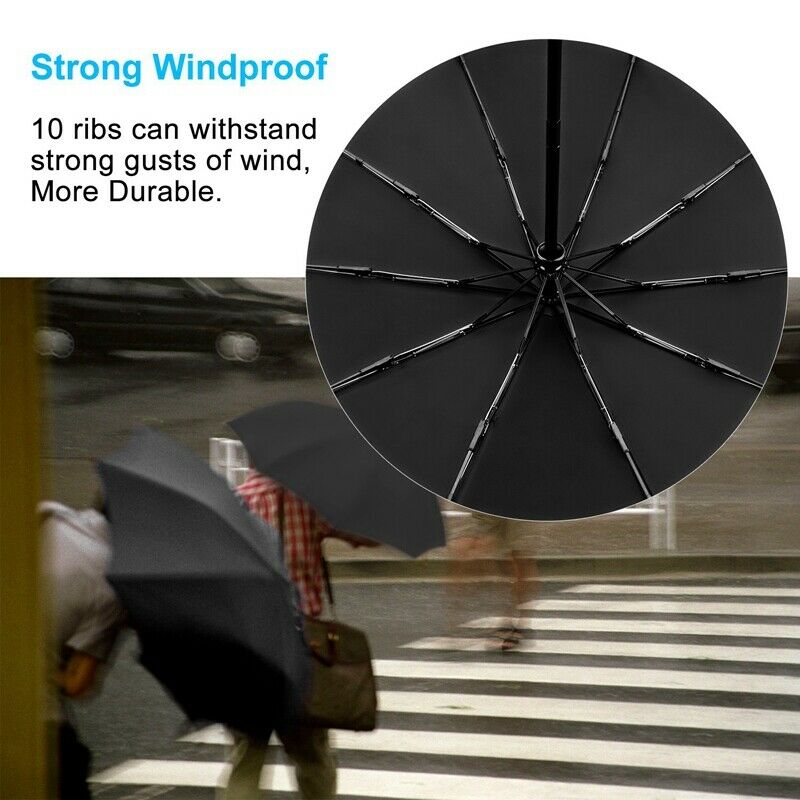 Travel Umbrella Large Umbrella Windproof Waterproof,Compact Folding Black U D3U6