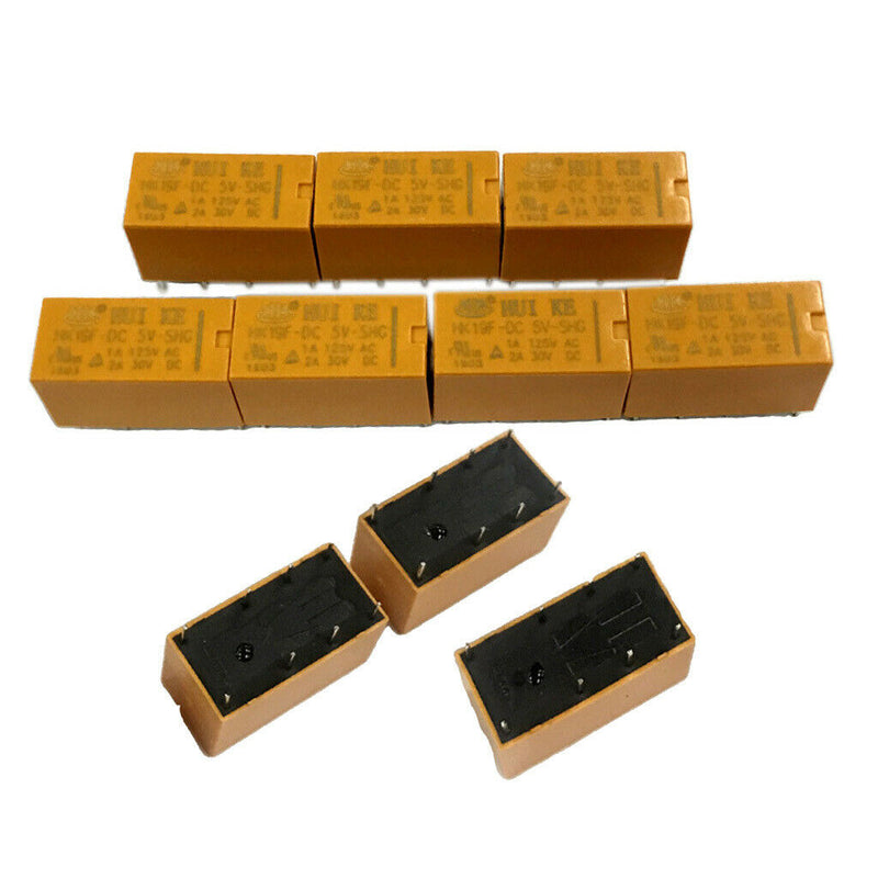 10 Pcs DC5V Coil 8-Pins Mini Power Relays PCB Type HK19F-DC5V-SHG Relay Yellow
