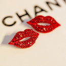 2x Fashion Big Classic Luxurious Elegant Sexy Red Lip Rhinestone Sutd Earring 3C