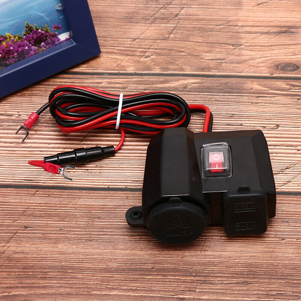 Waterproof 12v/24v Motorcycle USB Charger Power Adapter Socket&Voltmeter Disp Ew