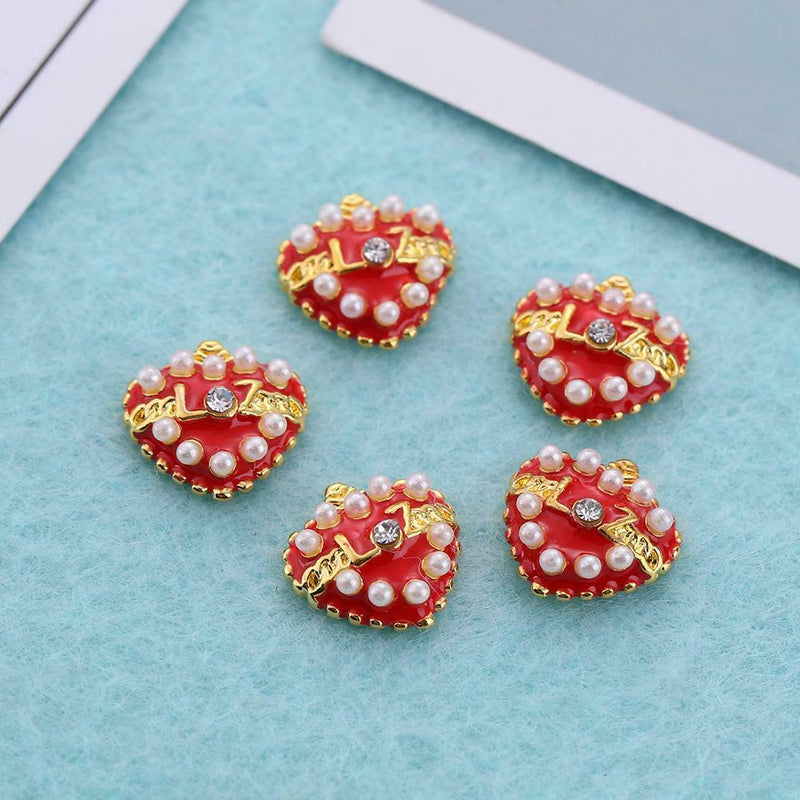 5pcs Romantic Rhinestones Love Heart Nail Art Charms DIY Valentine Manicure