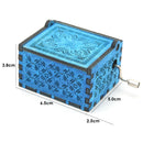 Retro Wood Hand Cranked Music Box Blue Carved Kids Birthday Gift Home Decor