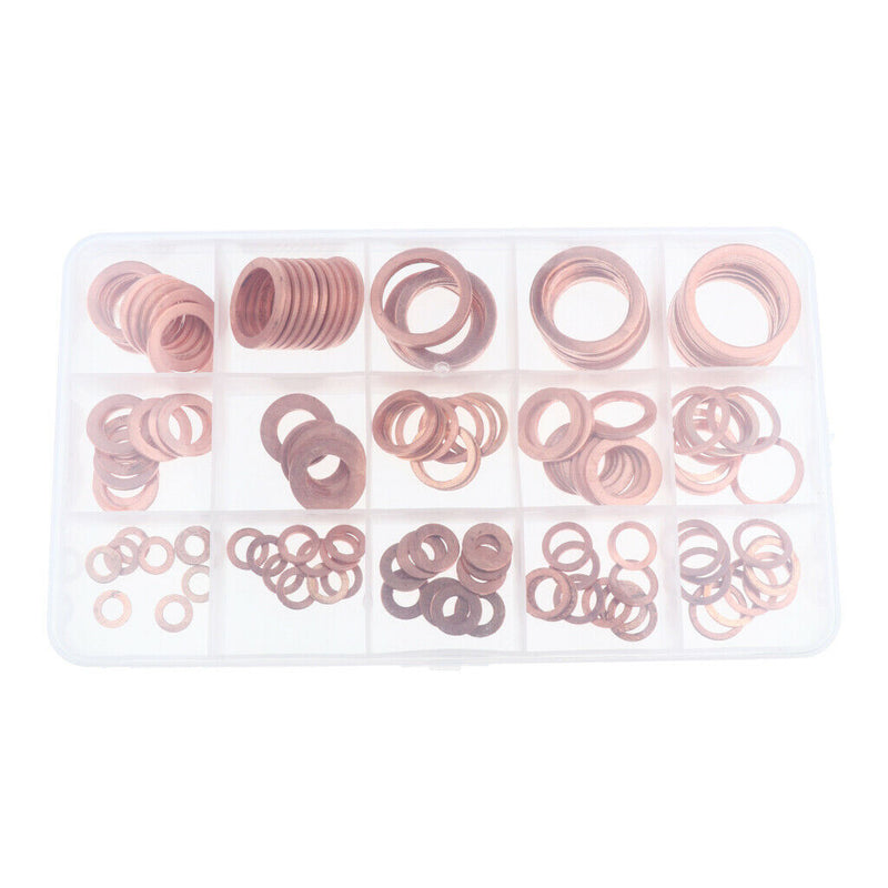 150 Pcs Copper Sealing Flat Washer Gaskets Set Threaded Bolt Connection