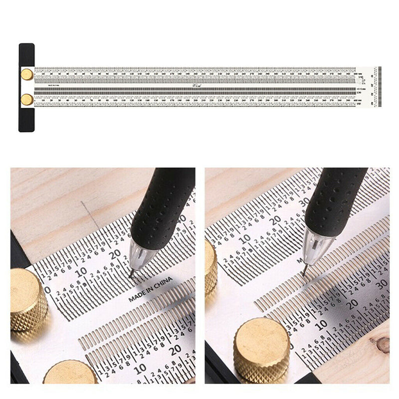 16'' Stainless Woodworking Scribe Marking Gauge Ruler Carpenter DIY Tools 400mm